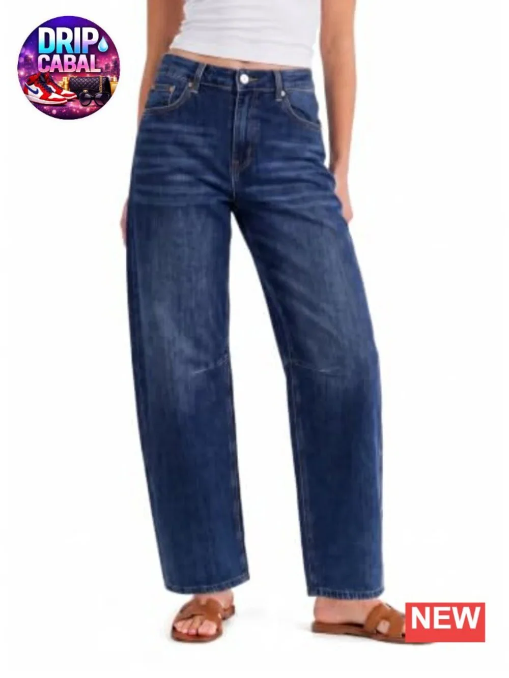 High Rise Cropped Barrel Jeans Baggy Straight Leg Denim